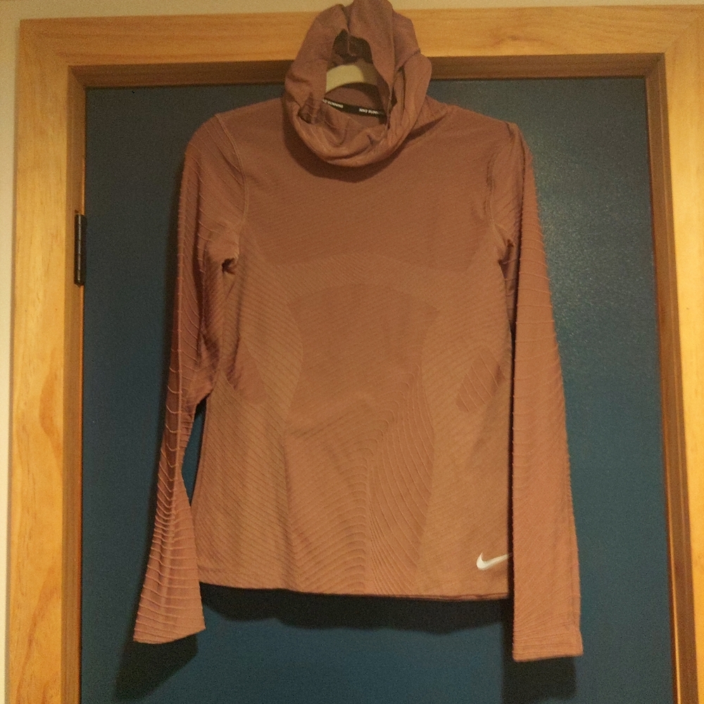 Nike Mauve Pink Long Sleeve Hooded Dry Fit Top Layer